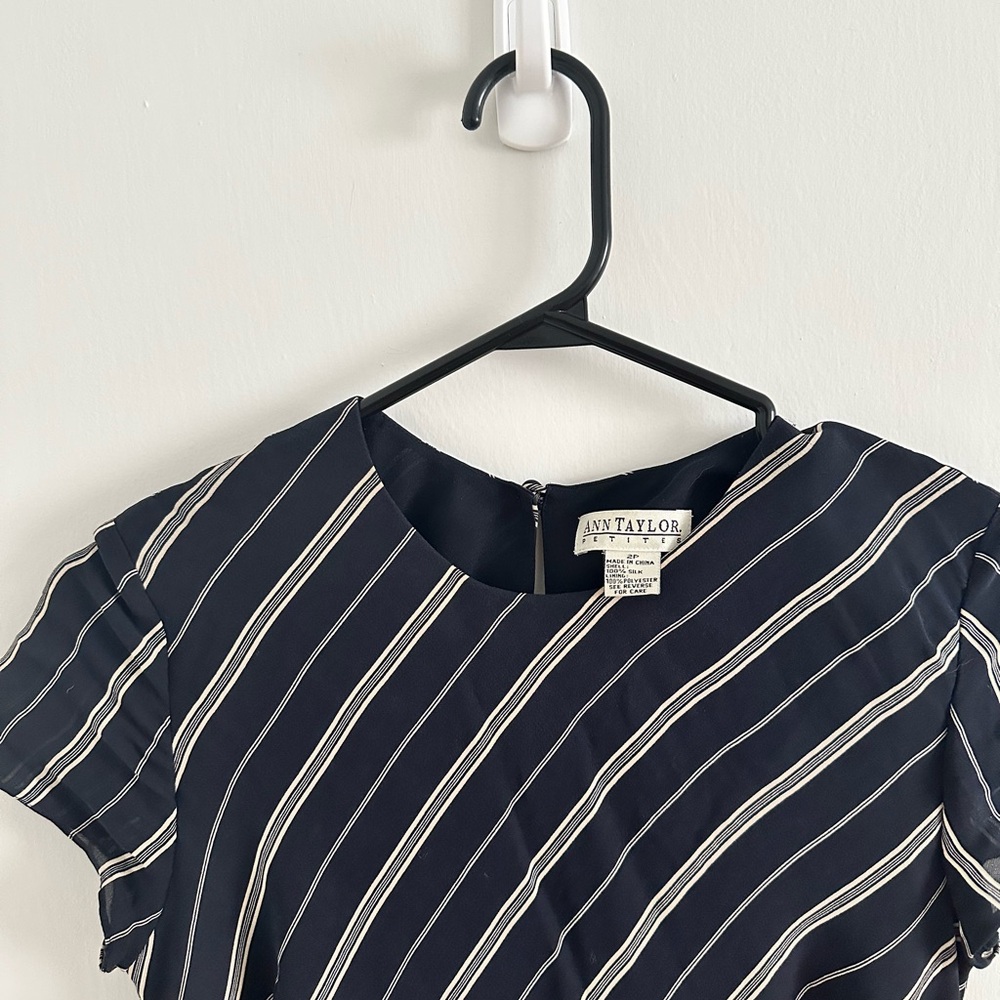 Vintage Ann Taylor Navy and White Striped Midi Dress
